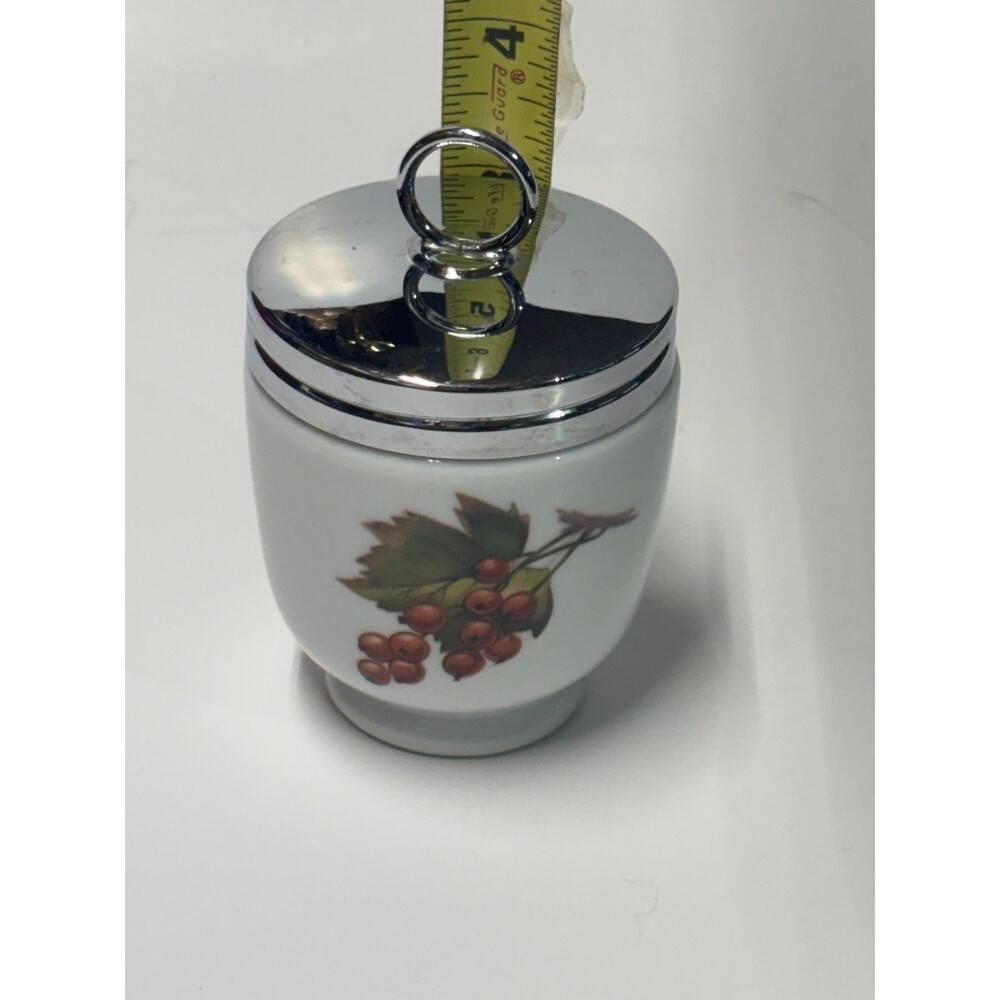 Vintage Royal Worcester Evesham Egg Coddler Fruit Porcelain Chrome Lid England